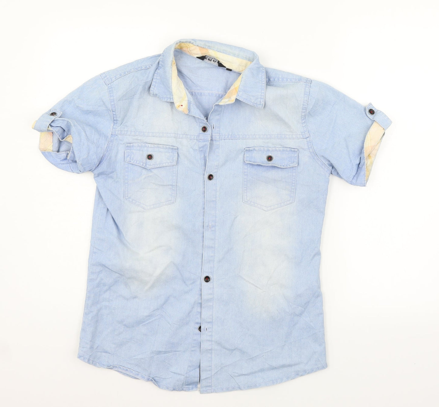 Womens UK Size M Preworn Blue Basic Button-Up