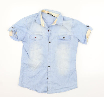 Womens UK Size M Preworn Blue Basic Button-Up