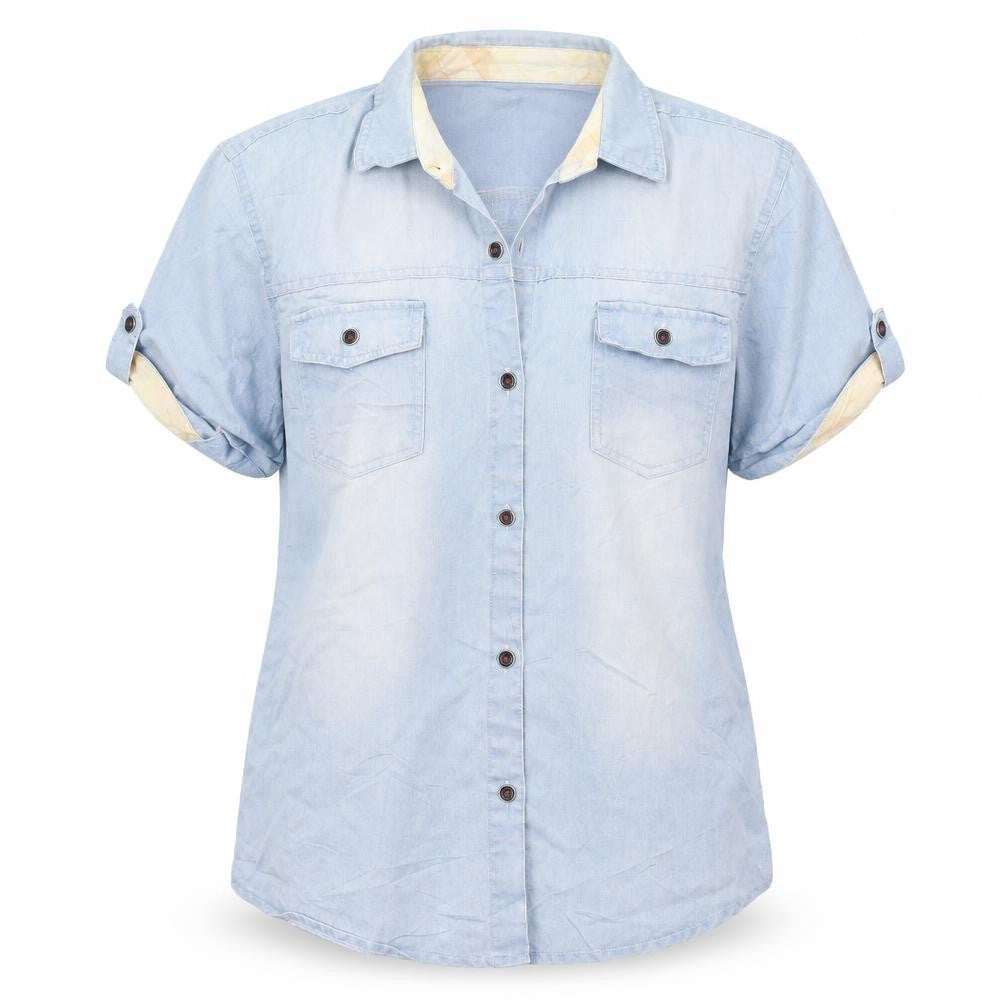 Womens UK Size M Preworn Blue Basic Button-Up