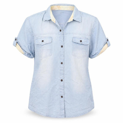 Womens UK Size M Preworn Blue Basic Button-Up