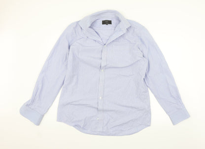 Mens UK Size 16 Marks and Spencer Blue  Button-Up Long Sleeve Casual Shirt