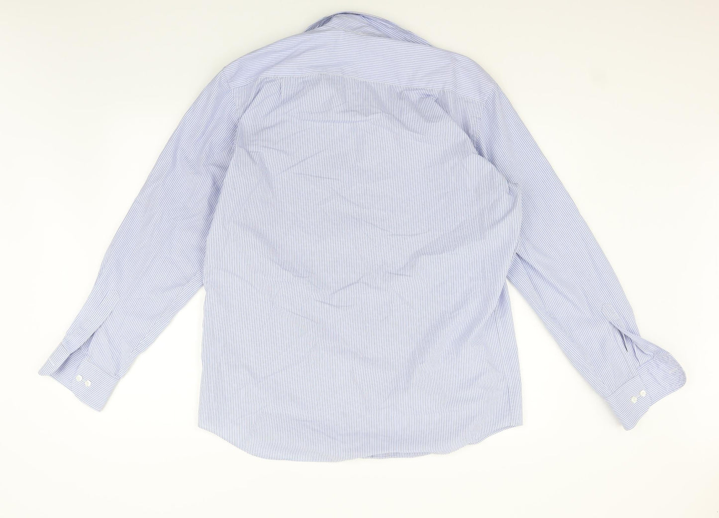 Mens UK Size 16 Marks and Spencer Blue  Button-Up Long Sleeve Casual Shirt