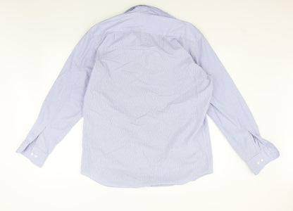 Mens UK Size 16 Marks and Spencer Blue  Button-Up Long Sleeve Casual Shirt