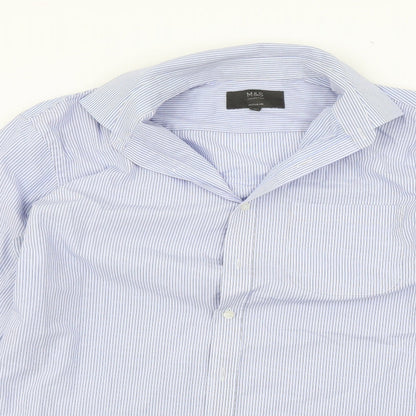 Mens UK Size 16 Marks and Spencer Blue  Button-Up Long Sleeve Casual Shirt