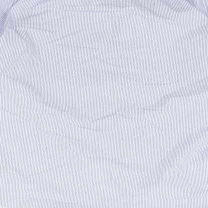 Mens UK Size 16 Marks and Spencer Blue  Button-Up Long Sleeve Casual Shirt