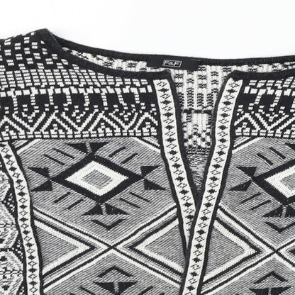 F&F Womens Black Geometric  Cardigan Jumper Size 8