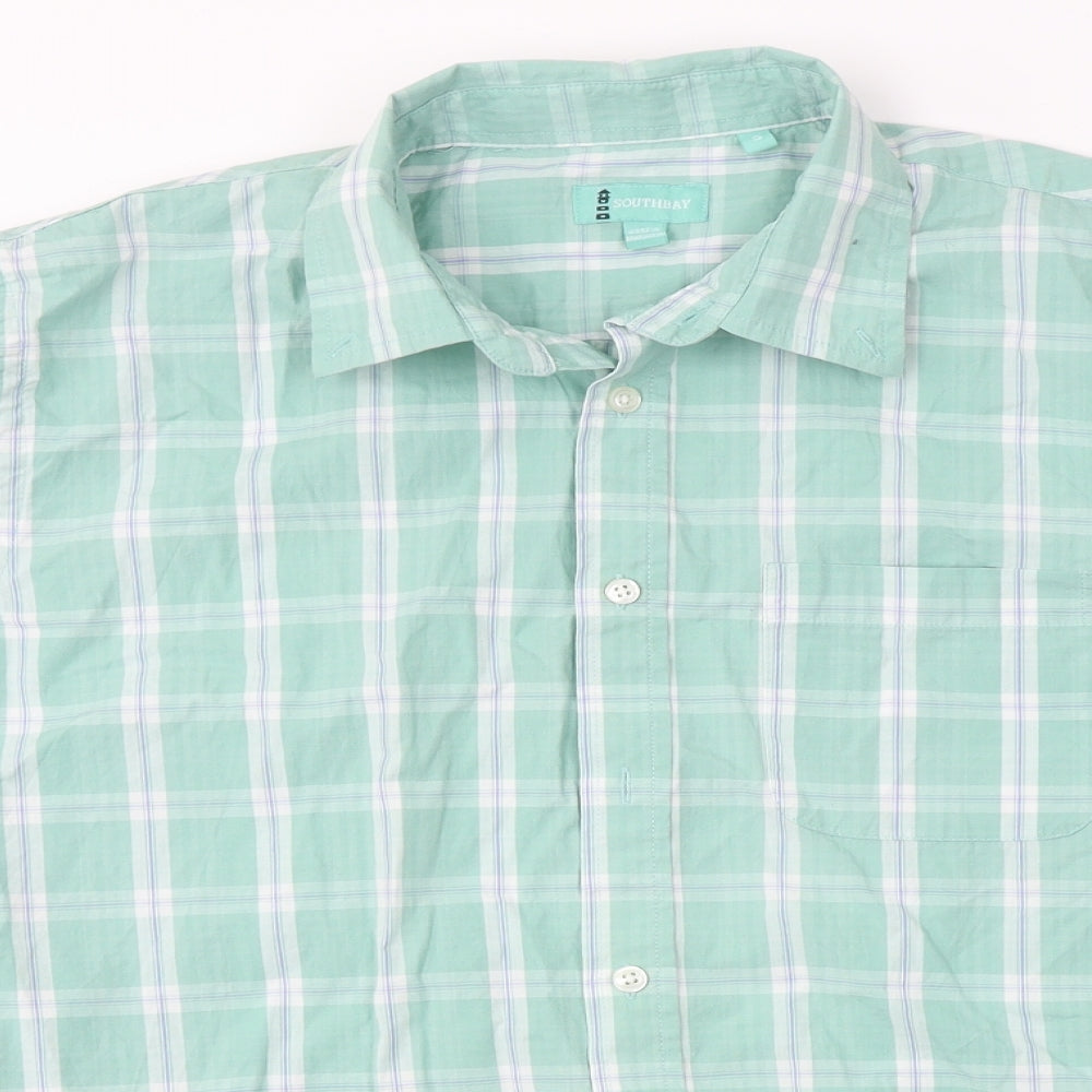 South Bay Mens Green Check   Button-Up Size S