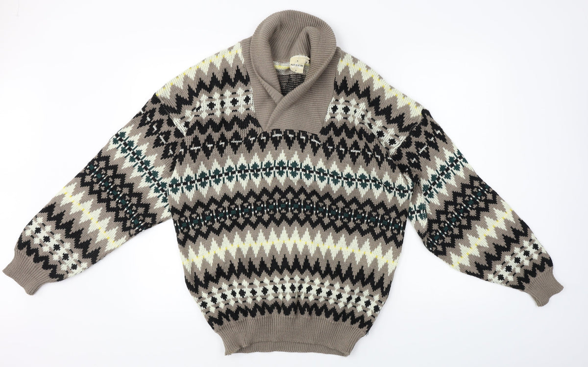 Aitch  Womens Brown Herringbone  Pullover Jumper Size M
