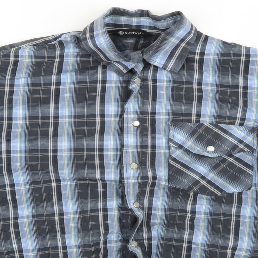 South Bay Mens Blue Plaid   Button-Up Size S