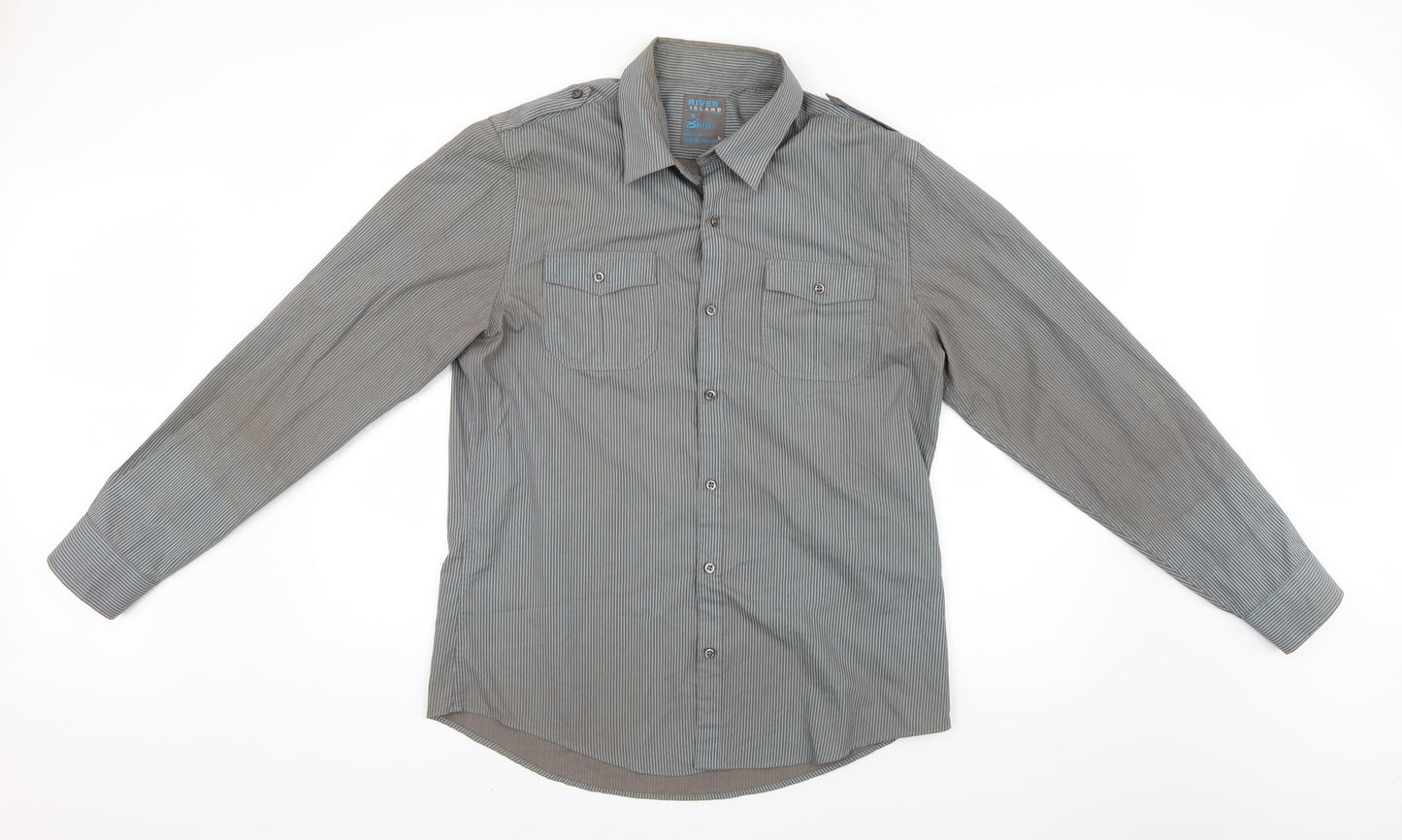 River Island Mens Blue Striped   Button-Up Size L