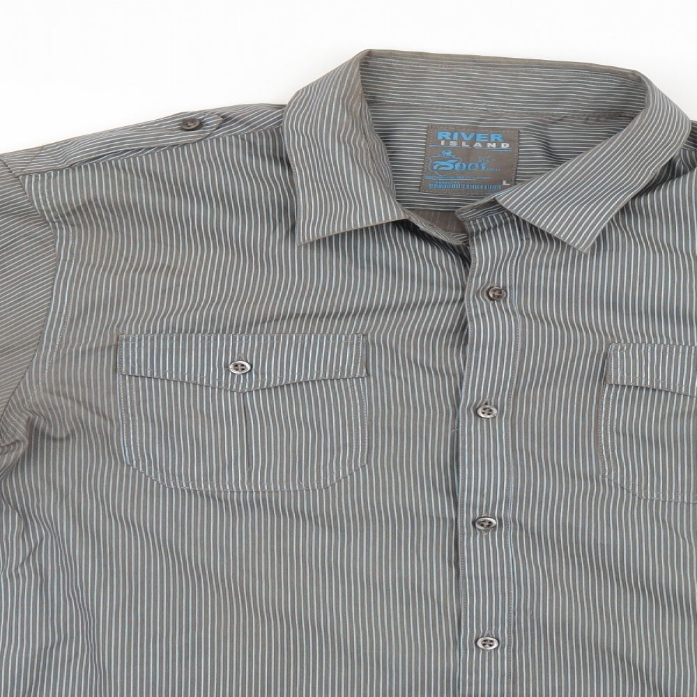 River Island Mens Blue Striped   Button-Up Size L