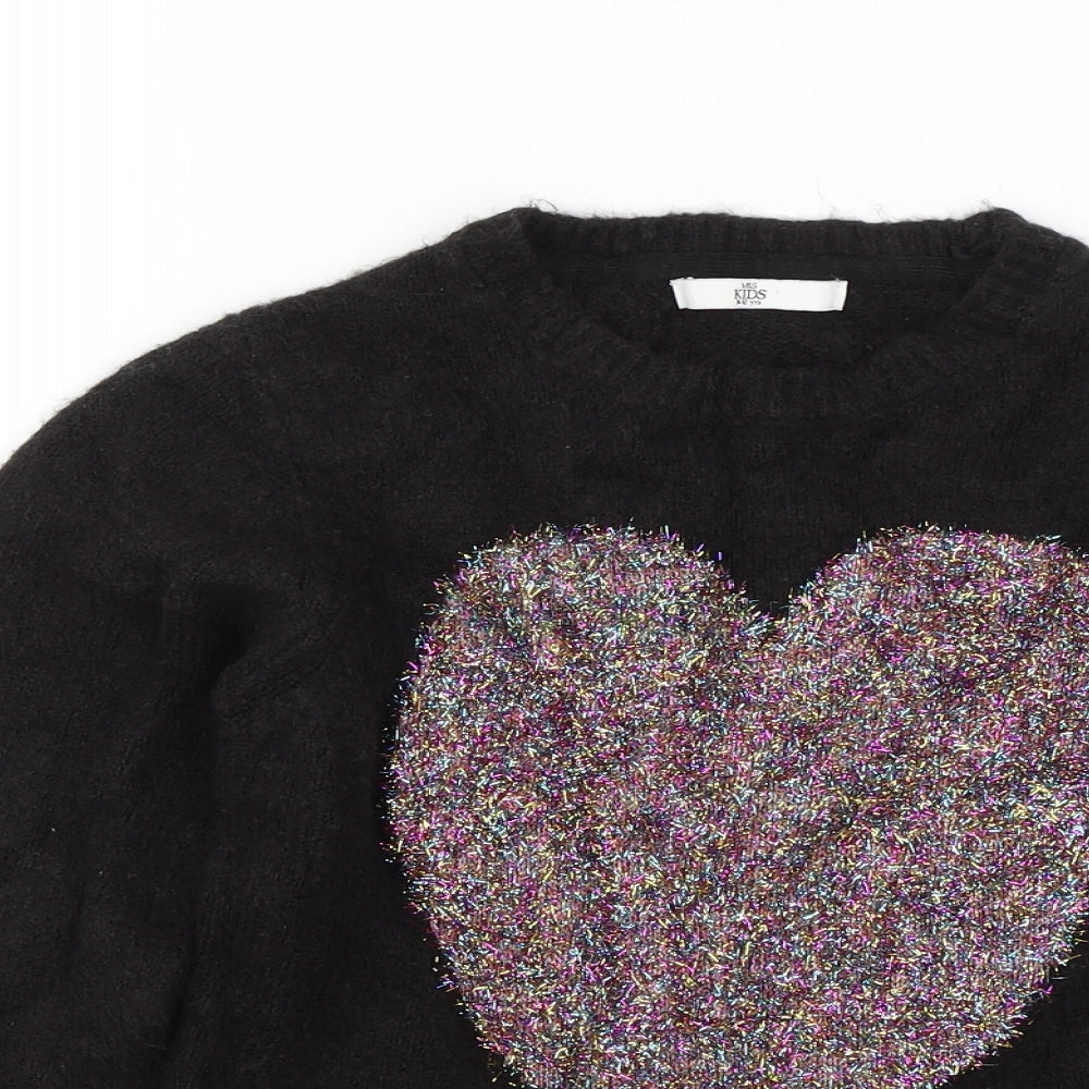 M&S Girls Black   Pullover Jumper Size 11-12 Years  - Heart