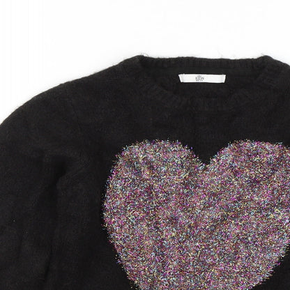 M&S Girls Black   Pullover Jumper Size 11-12 Years  - Heart