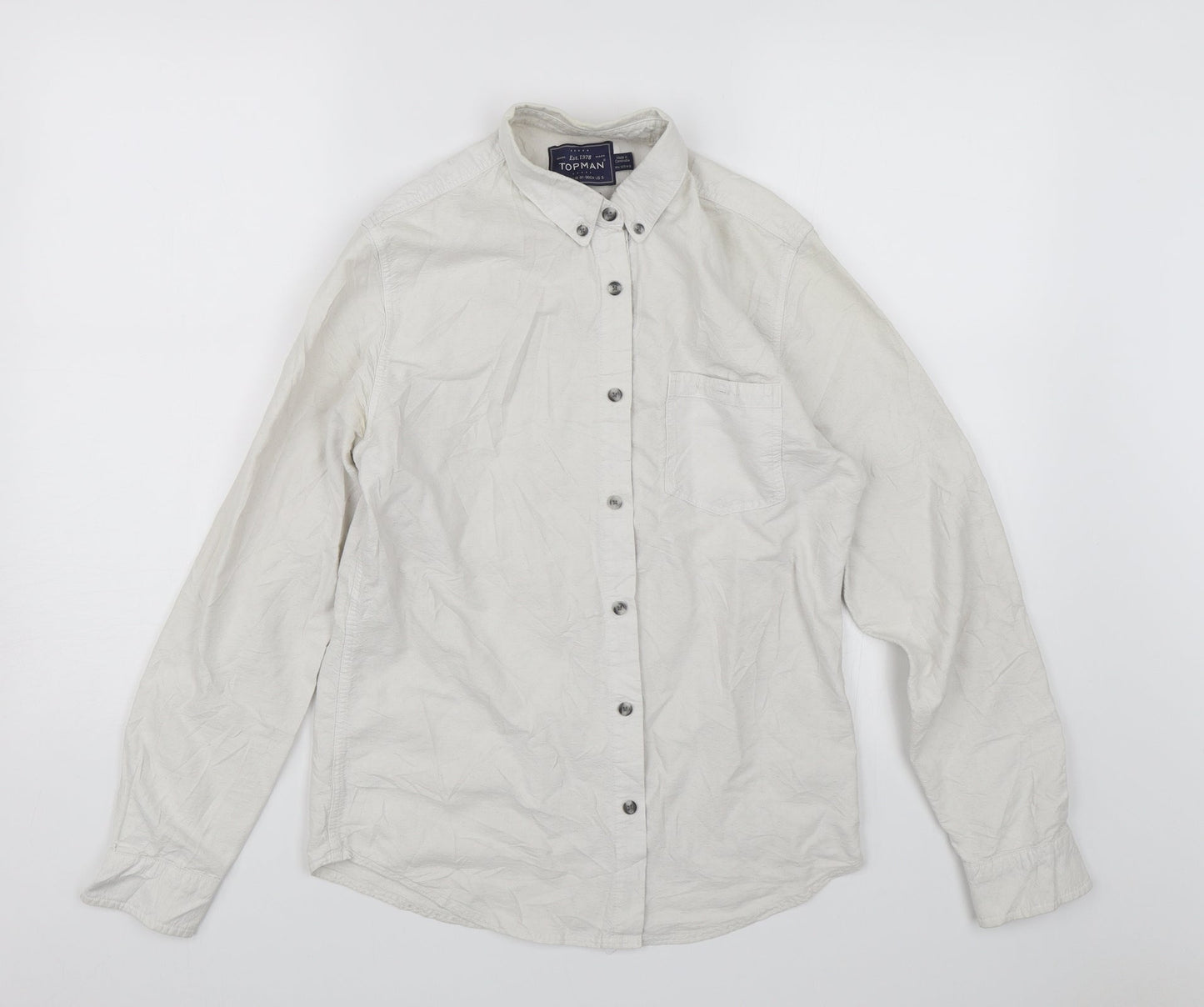Mens UK Size S Topman White  Button-Up Long Sleeve Casual Shirt