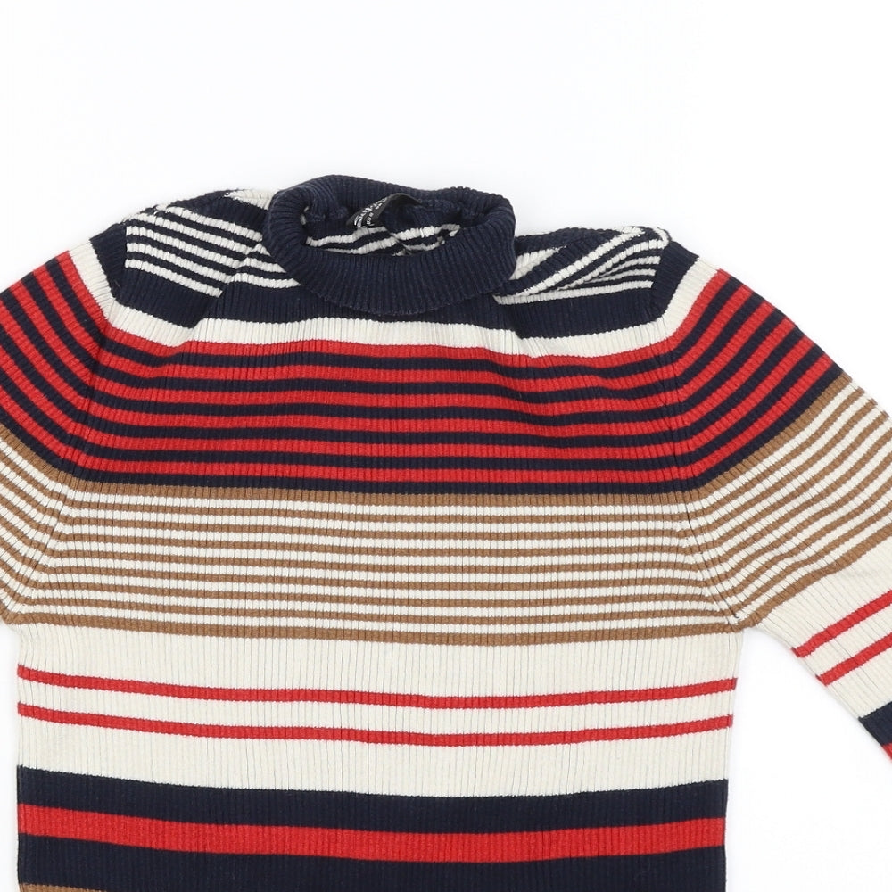 Close-up detail of Miss Selfridge women’s multicoloured striped jumper, size UK 12