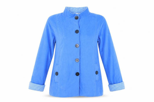 Front view of Anne De Lancay women’s blue quilted coat, size M