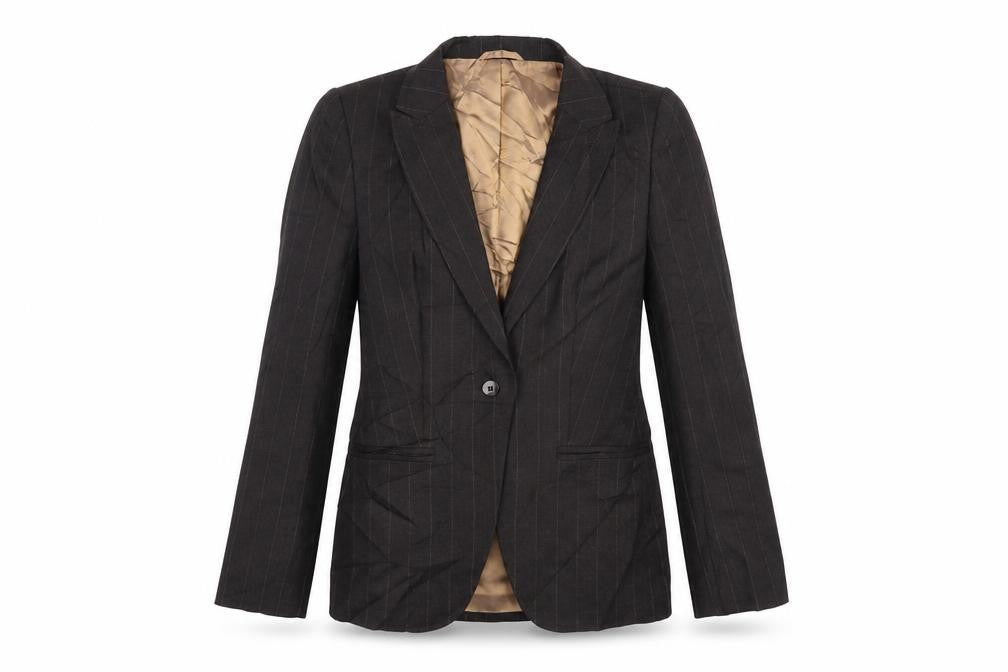 Front view of Nrxt women’s brown striped jacket blazer, size UK 12