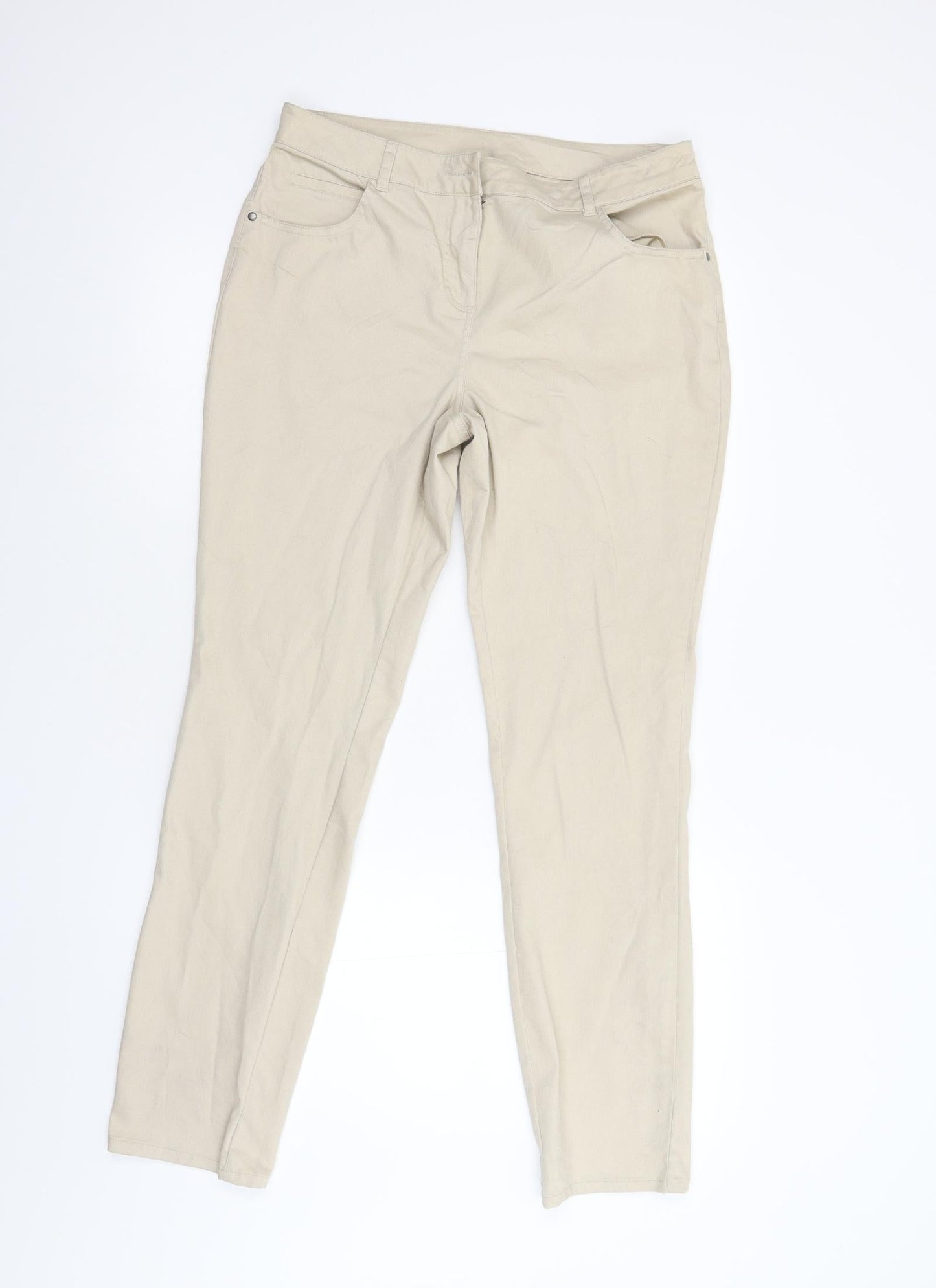 Womens UK Size 14 Preworn Regular Fit  Beige Trousers