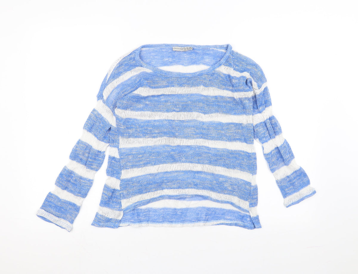 Front view of Atmosphere women’s white striped jumper, size UK 10