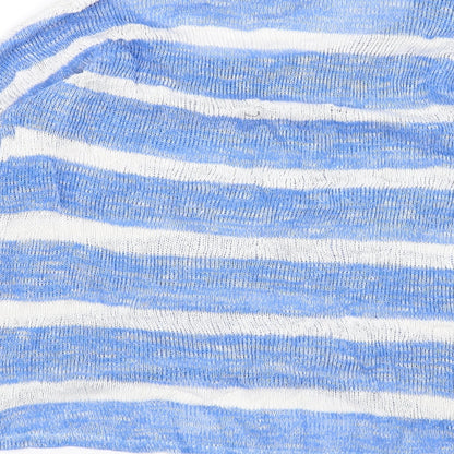 Brand and care label for Atmosphere women’s white striped jumper, size UK 10