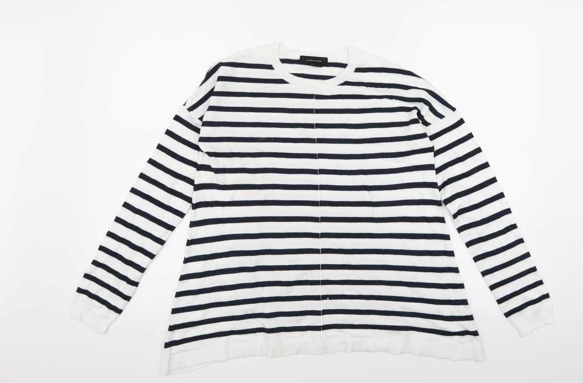 Additional front view of Atmosphere women’s blue striped jumper, size UK 12
