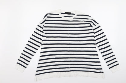 Additional front view of Atmosphere women’s blue striped jumper, size UK 12