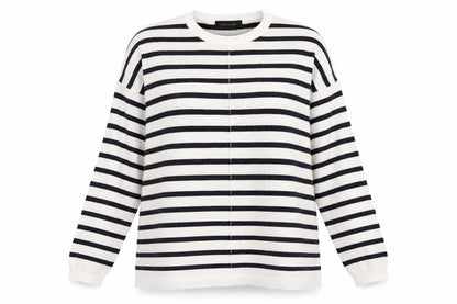 Front view of Atmosphere women’s blue striped jumper, size UK 12