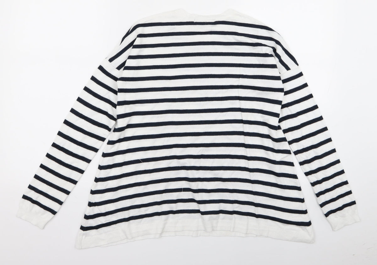 Back view of Atmosphere women’s blue striped jumper, size UK 12