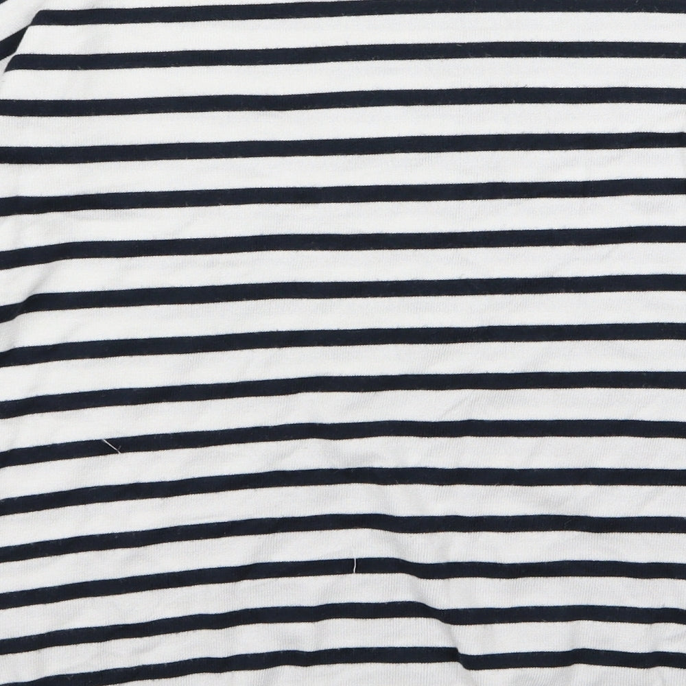 Brand and care label for Atmosphere women’s blue striped jumper, size UK 12