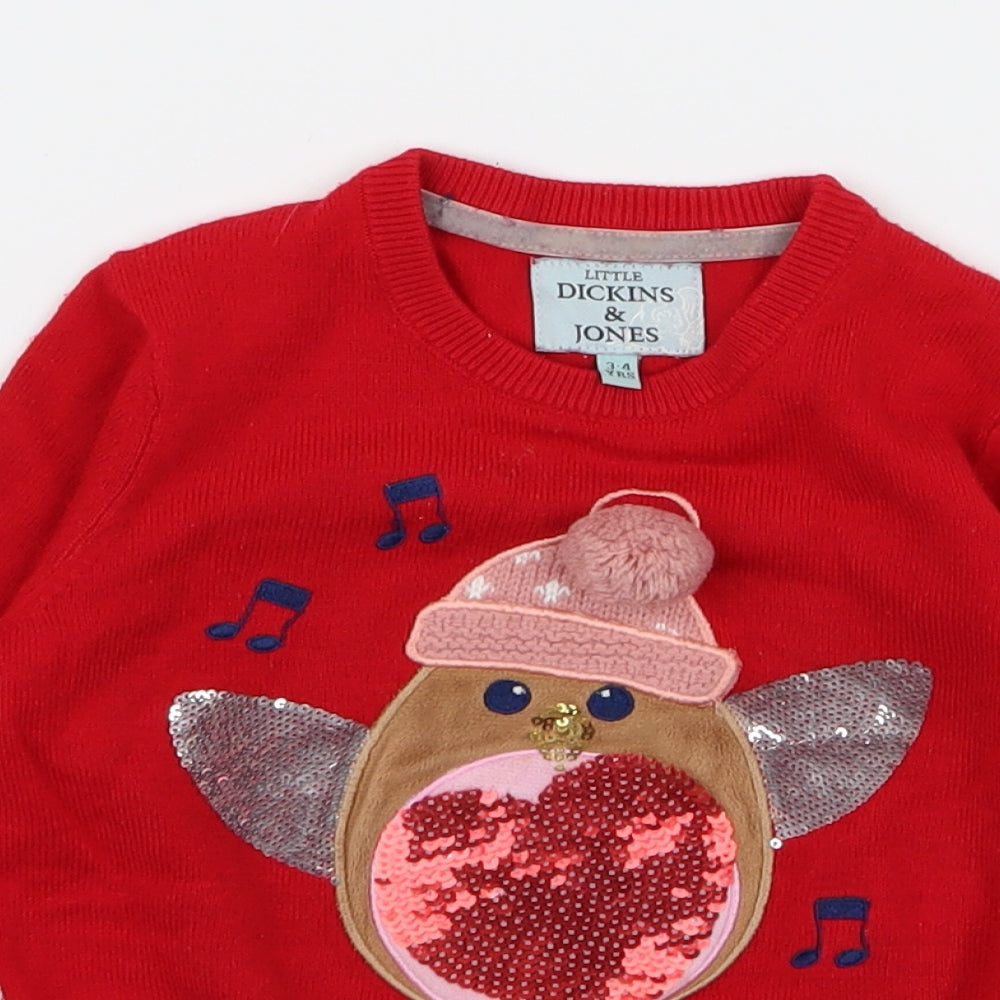 Little Dickins and Jones Boys Red  Rayon Pullover Jumper Size 3 Years  - CHRISMTAS