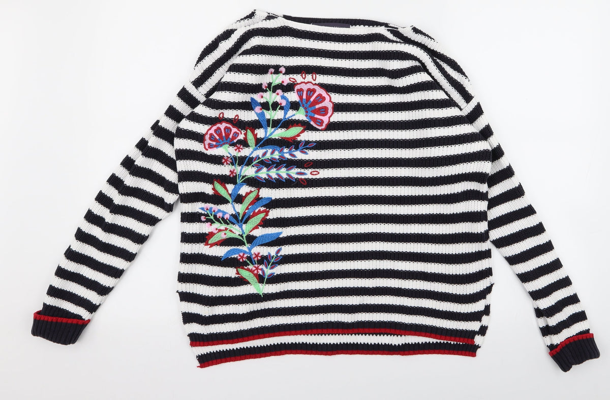 Marks & Spencer Womens White Striped  Pullover Jumper Size M