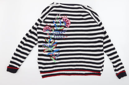 Marks & Spencer Womens White Striped  Pullover Jumper Size M