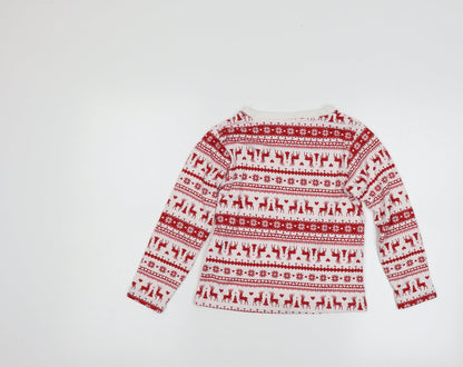 Preworn Boys Red Fair Isle  Pullover Jumper Size 6 Years