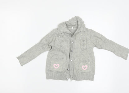 Preworn Girls Grey   Cardigan Jumper Size 3 Years