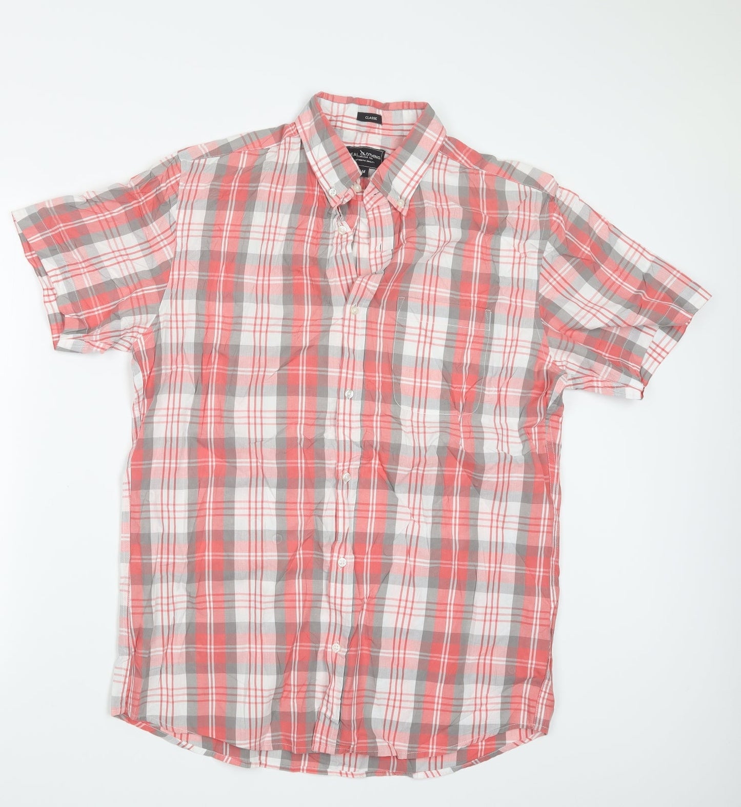Real Clothing Mens Red Check   Button-Up Size M