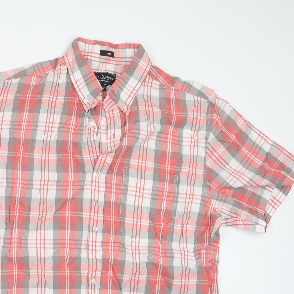 Real Clothing Mens Red Check   Button-Up Size M