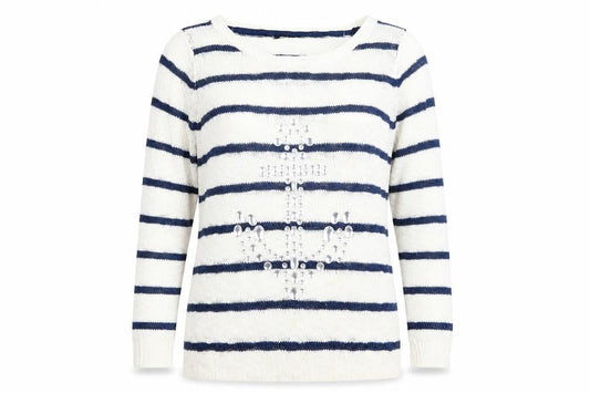 F&F Womens Blue Striped Knit Pullover Jumper Size 10