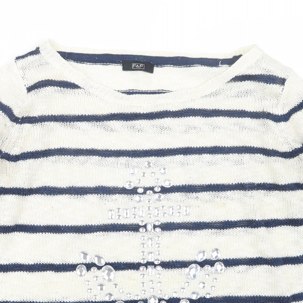 F&F Womens Blue Striped Knit Pullover Jumper Size 10