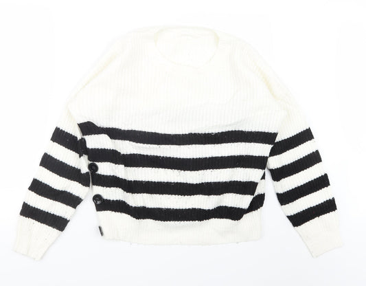 Primark Womens White Striped Knit Pullover Jumper Size 12