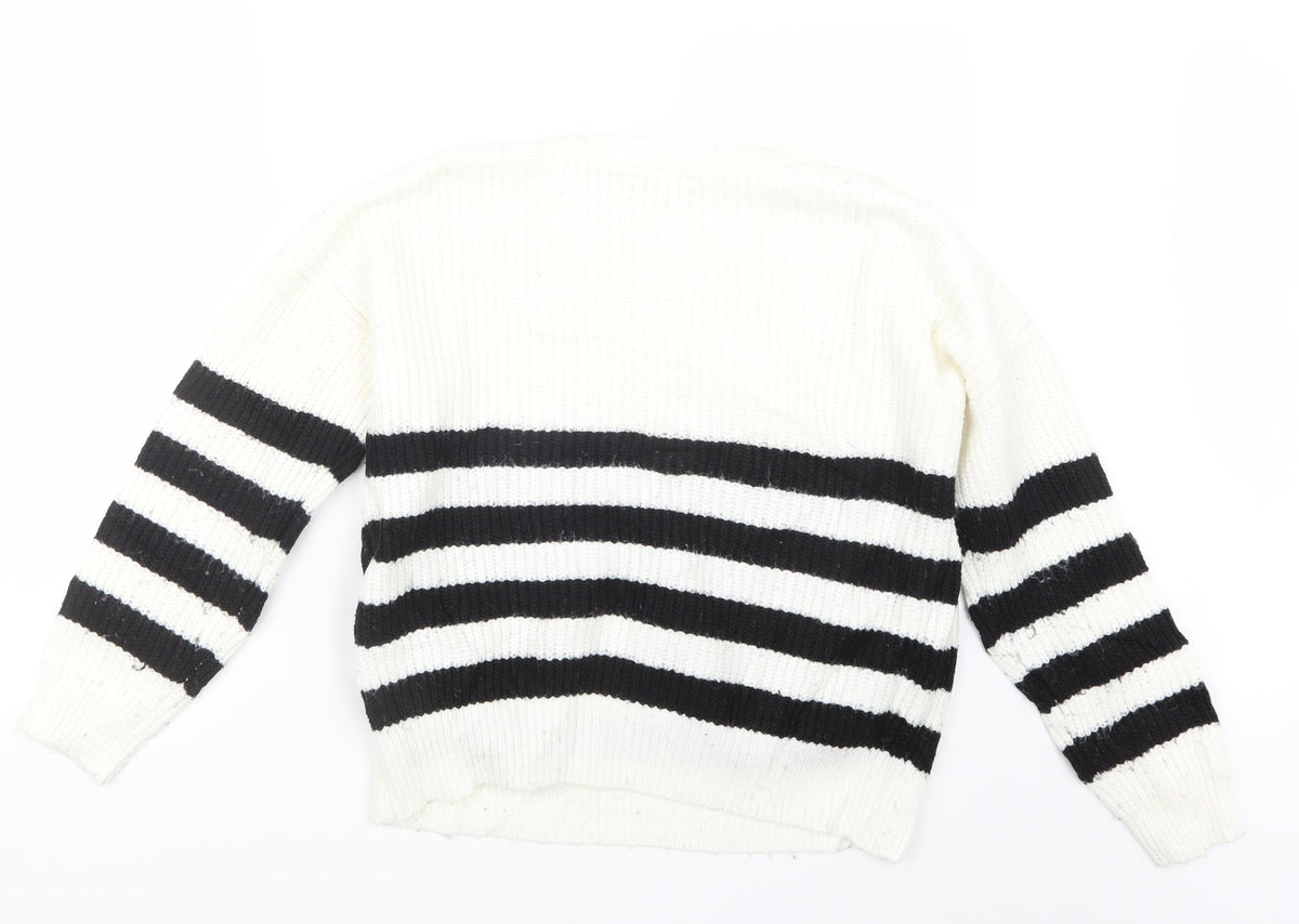 Primark Womens White Striped Knit Pullover Jumper Size 12