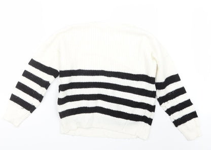 Primark Womens White Striped Knit Pullover Jumper Size 12