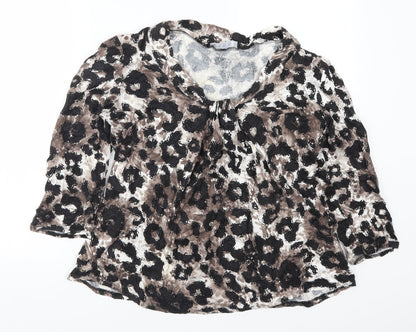 VINCI Womens Brown Animal Print  Basic T-Shirt Size 16