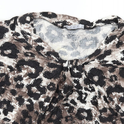VINCI Womens Brown Animal Print  Basic T-Shirt Size 16