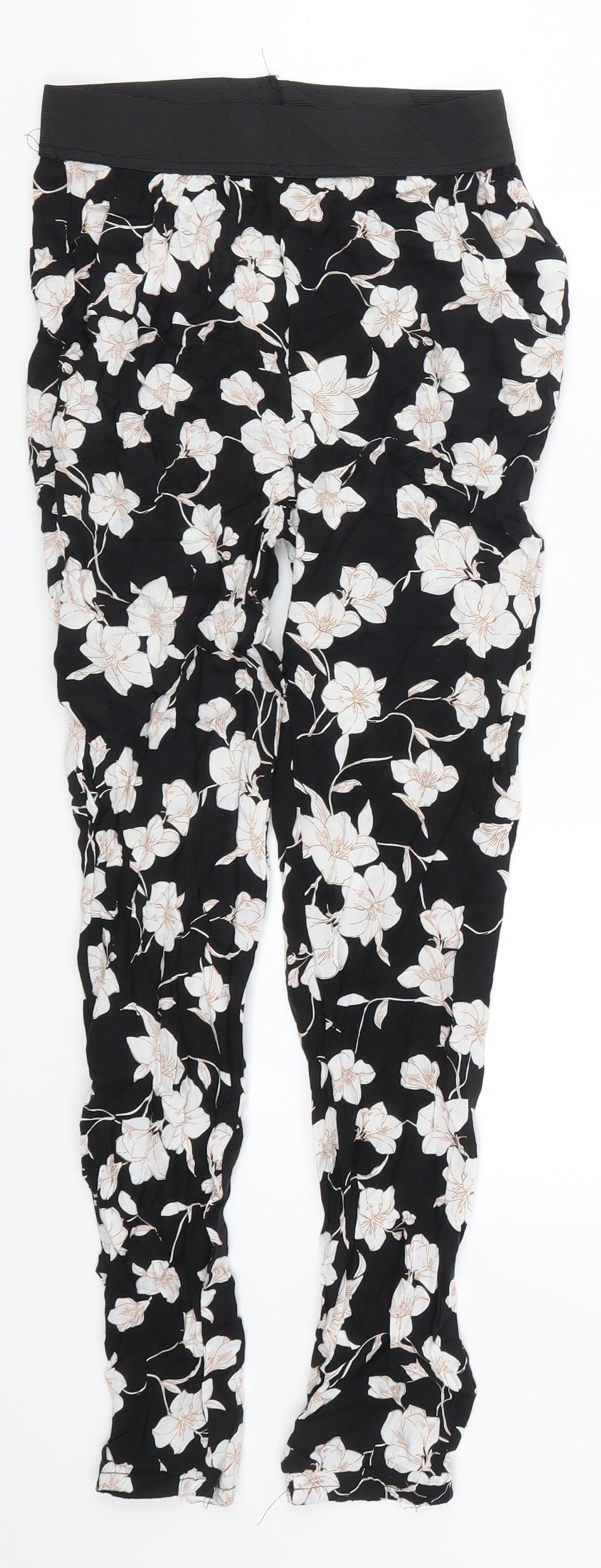 Select Womens Black Floral  Trousers  Size 6 L25 in