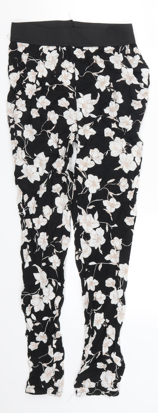 Select Womens Black Floral  Trousers  Size 6 L25 in