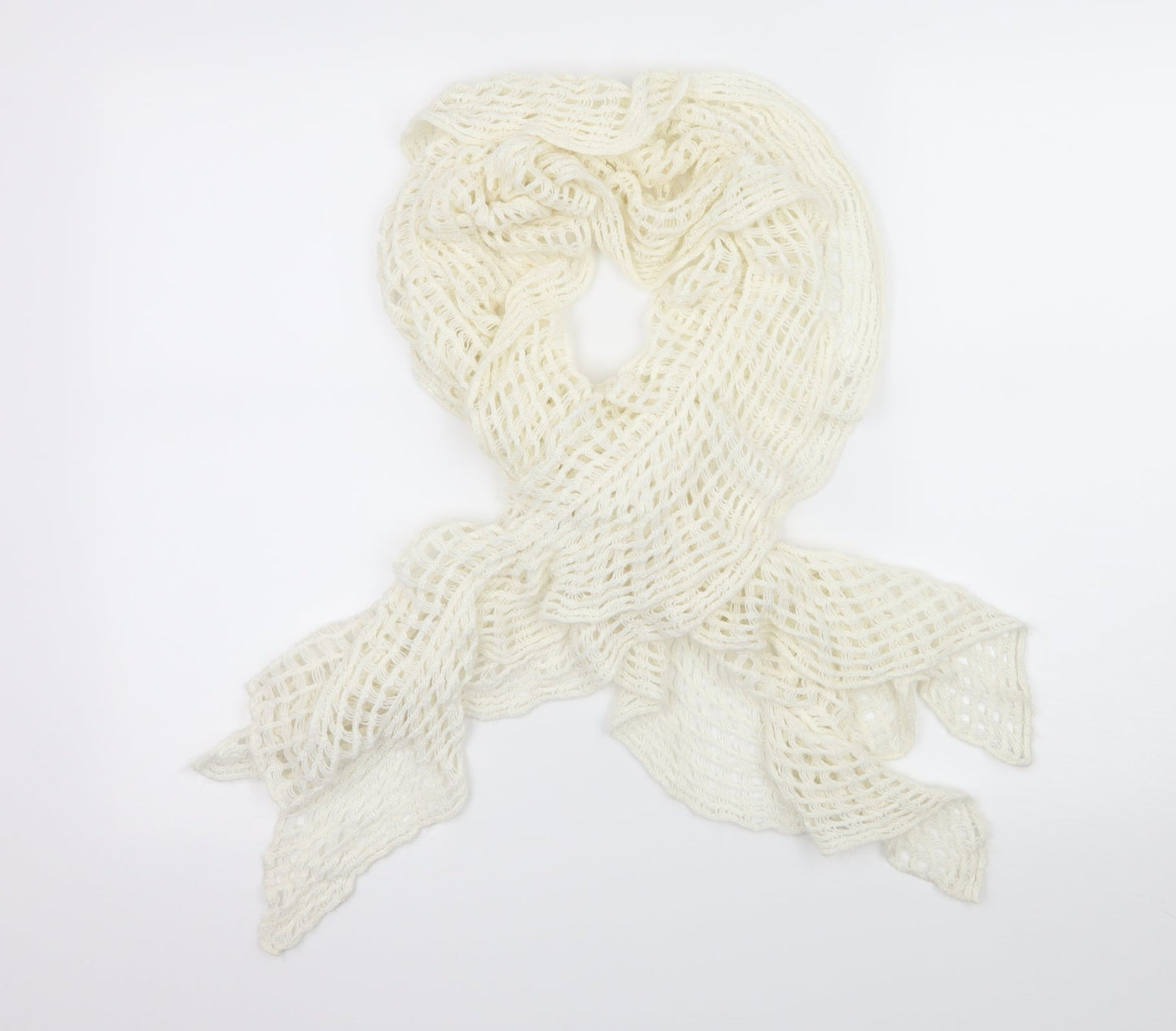 Preworn Womens Ivory  Knit  Scarf   - open knit