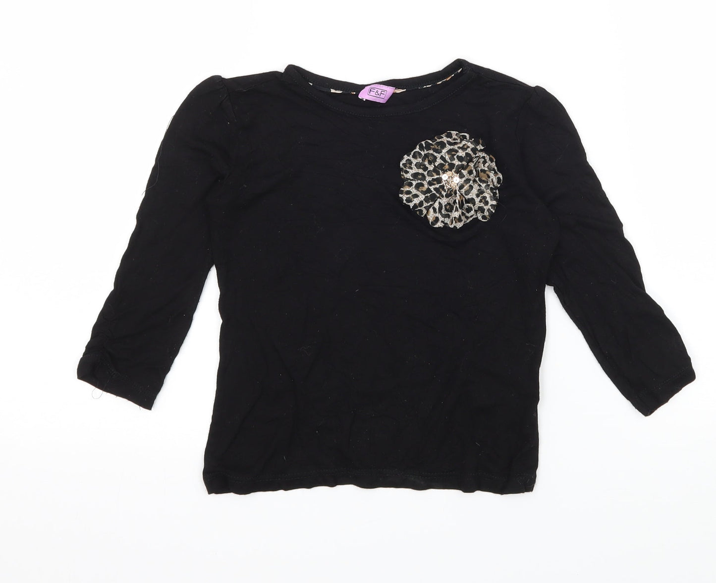 F&F Girls Black  Jersey Basic T-Shirt Size 5-6 Years