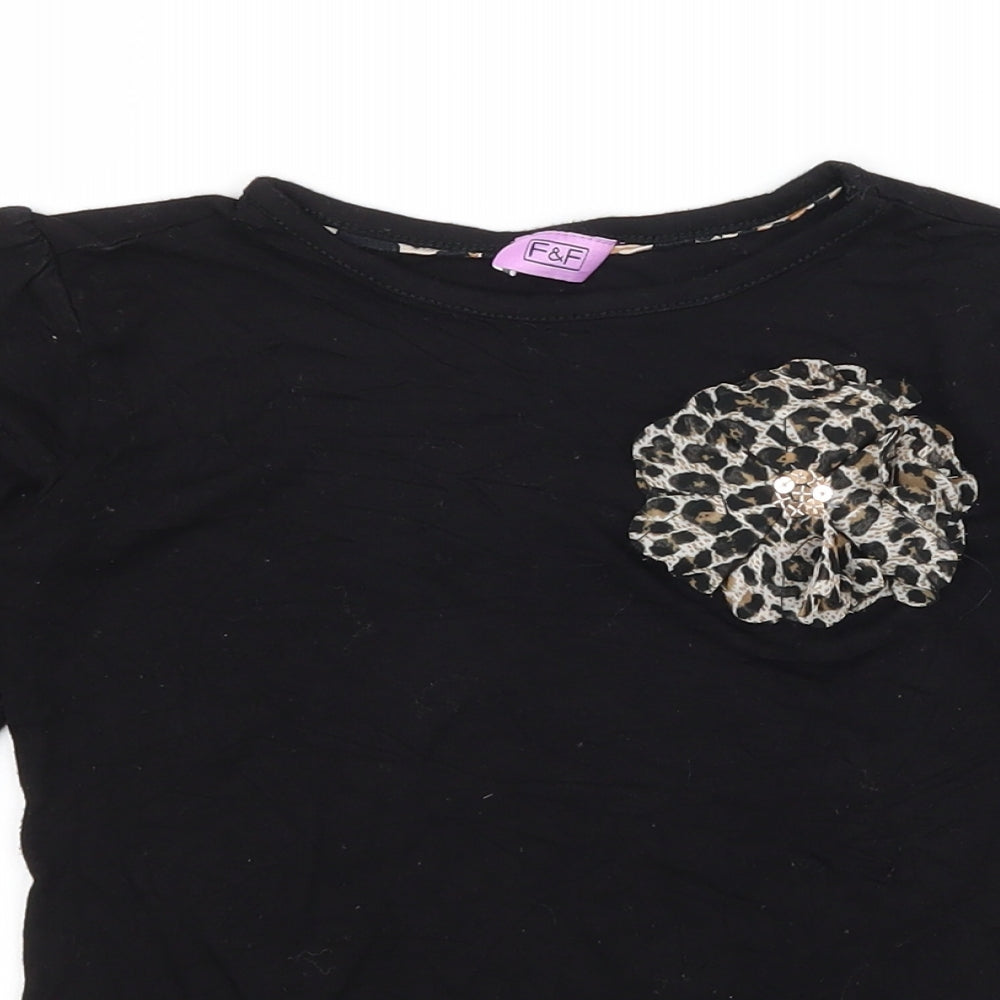F&F Girls Black  Jersey Basic T-Shirt Size 5-6 Years