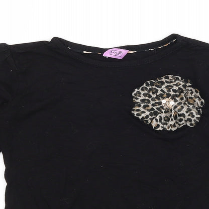 F&F Girls Black  Jersey Basic T-Shirt Size 5-6 Years