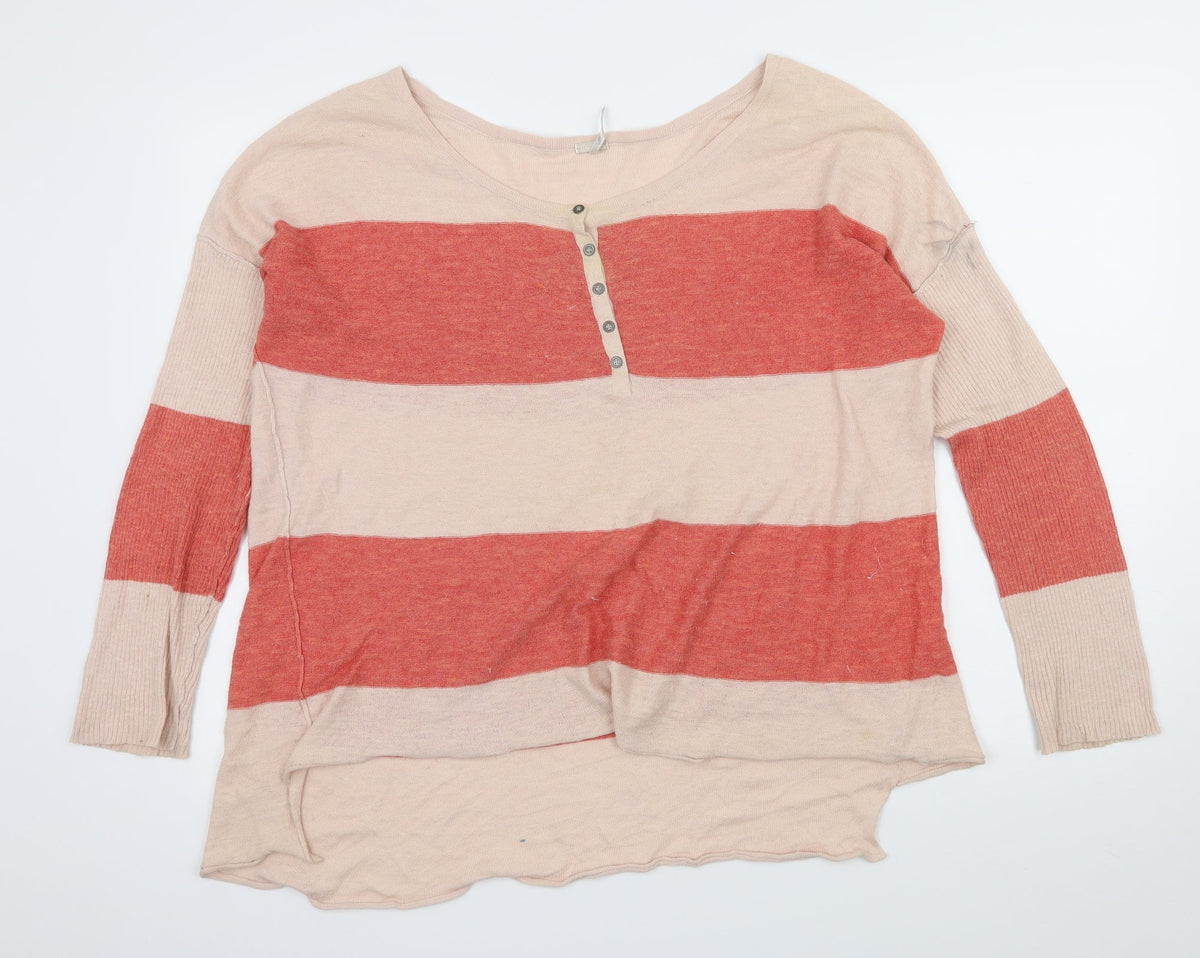 FP Beach Womens Pink Striped Knit Pullover Jumper Size S
